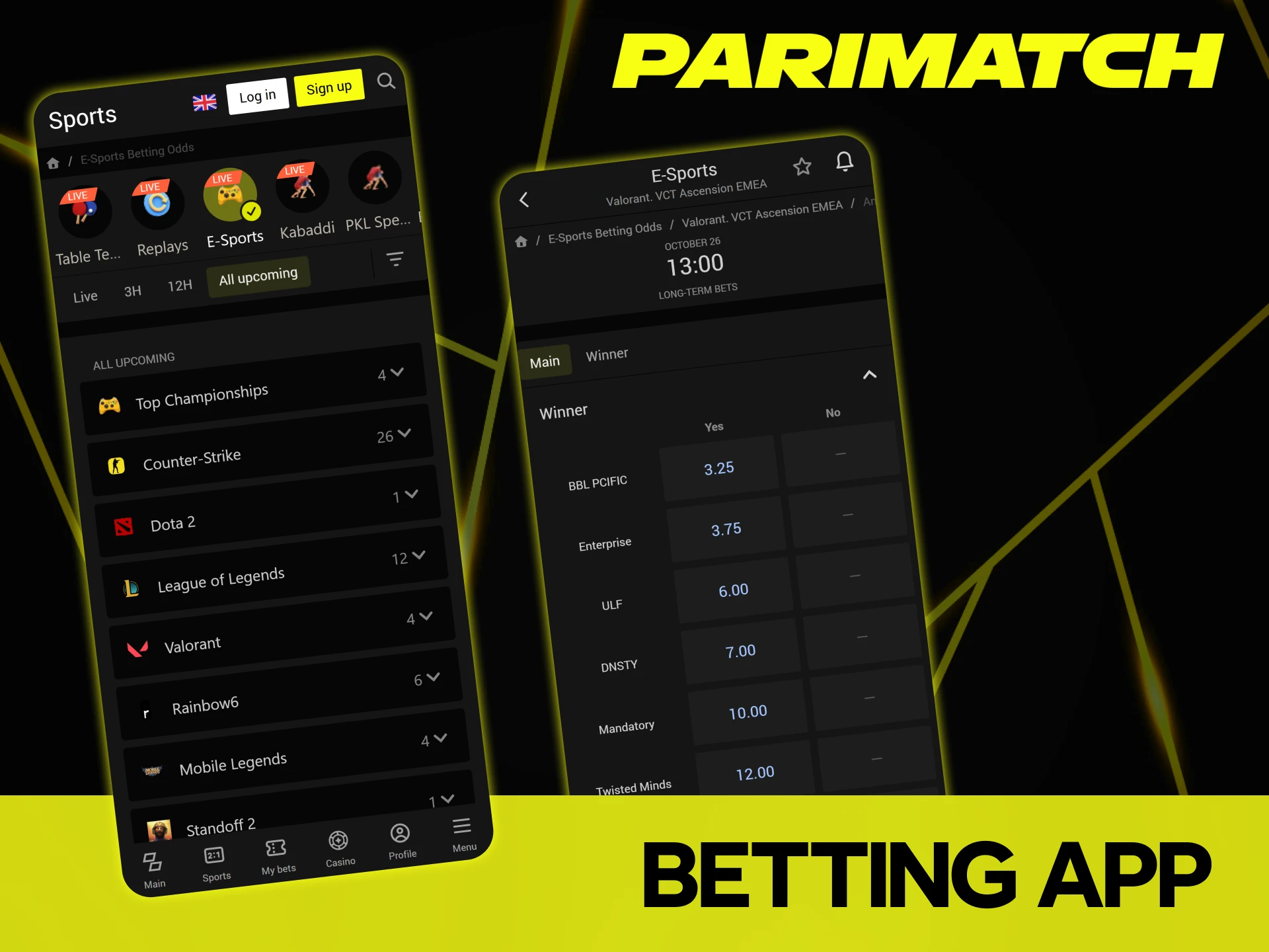 Take your bets easily with Parimatch eSports betting app.