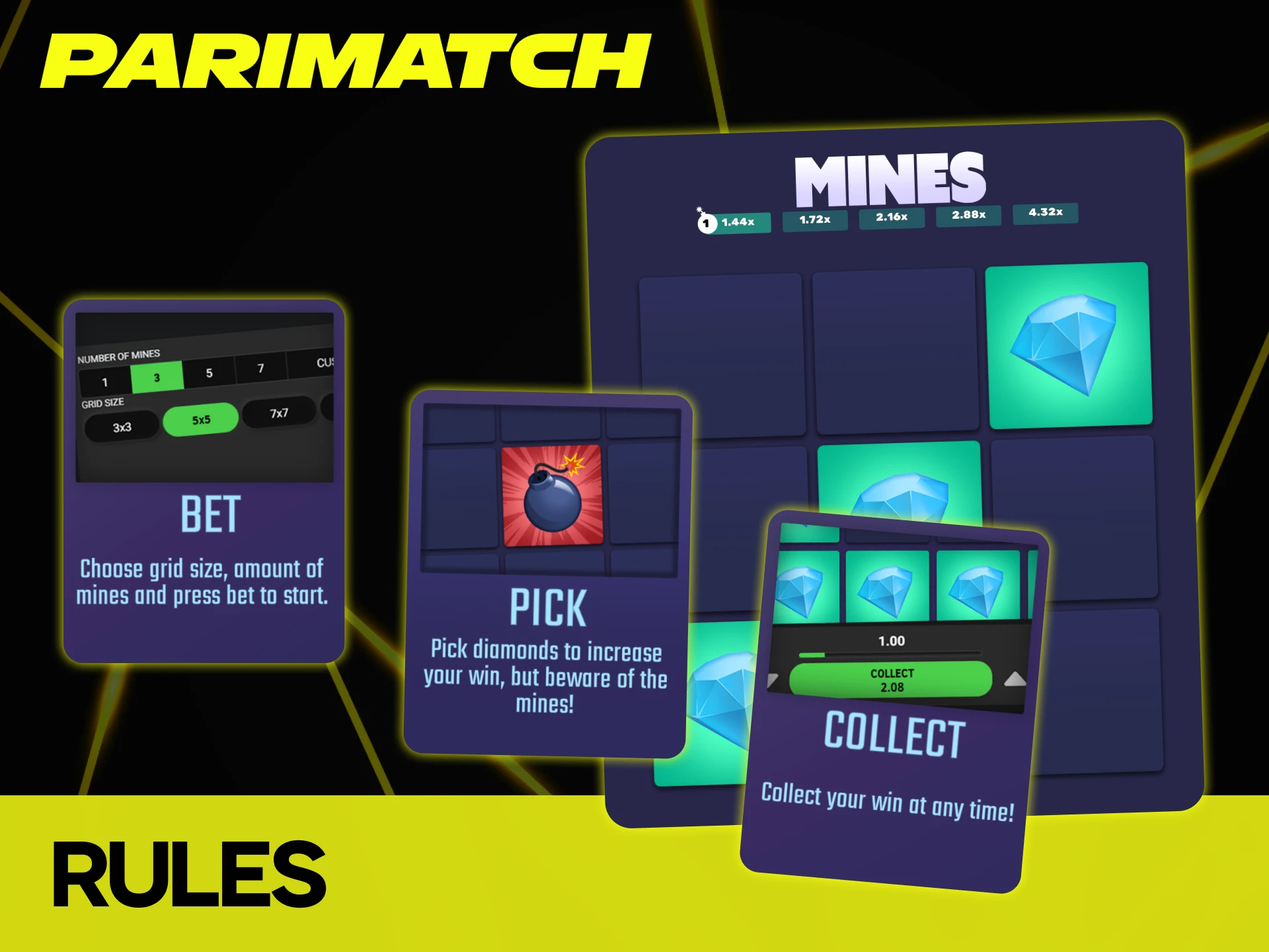 Learn the rules before playing Mines at Parimatch platform.