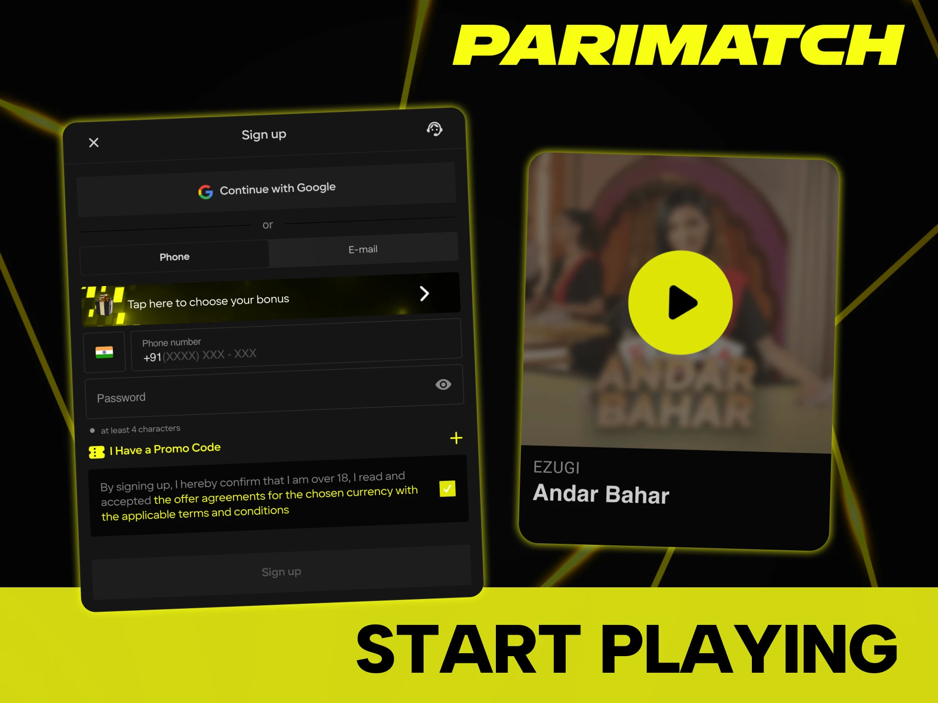 Follow the steps to start playing Parimatch Live Casino.