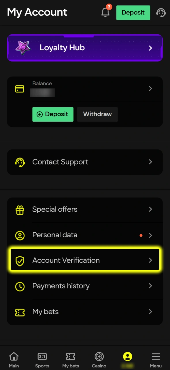 Complete account verification to ensure secure withdrawals from 3 Hot Chillies at Parimatch.
