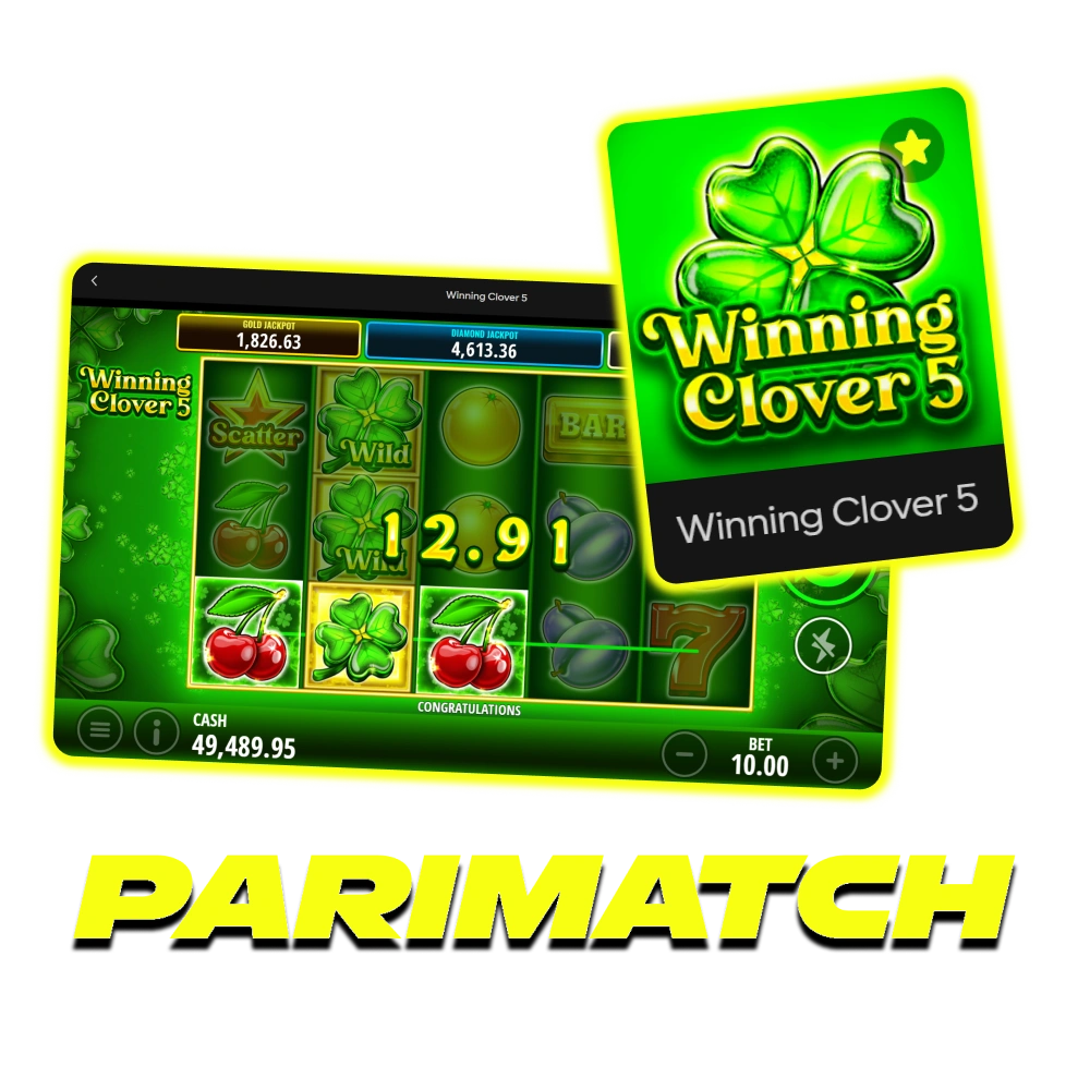 Experience the classic fruit theme and lucky clovers of Winning Clover 5 at Parimatch.