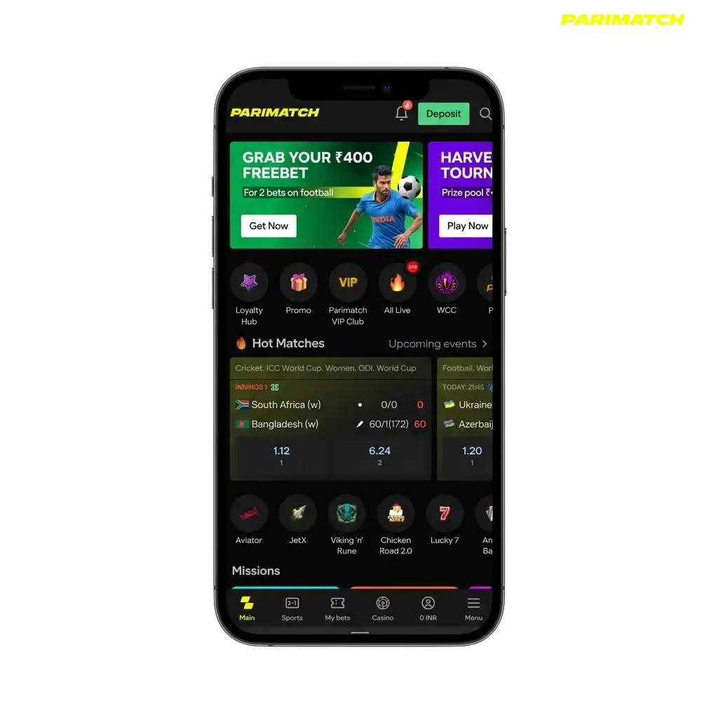 Parimatch app for Android and iOS with welcome bonuses up to ₹1,05,000 for sports betting and casino gaming