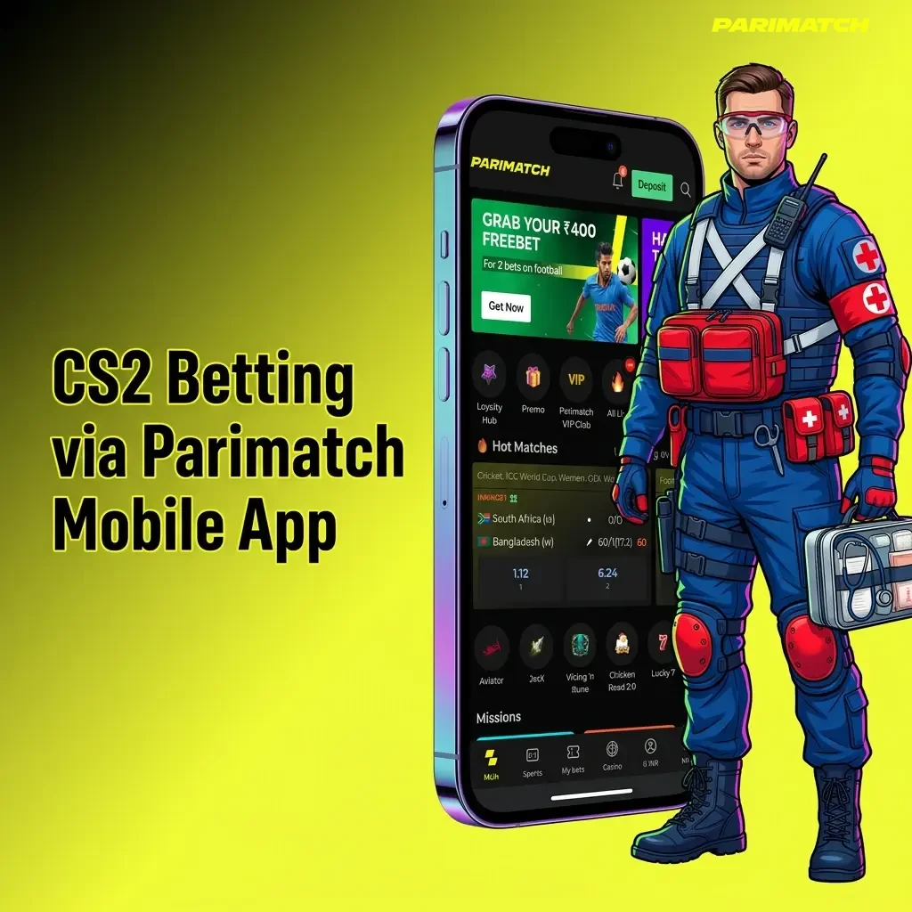 CS2 betting on the Parimatch mobile app showing eSports section with live match markets and bet slip